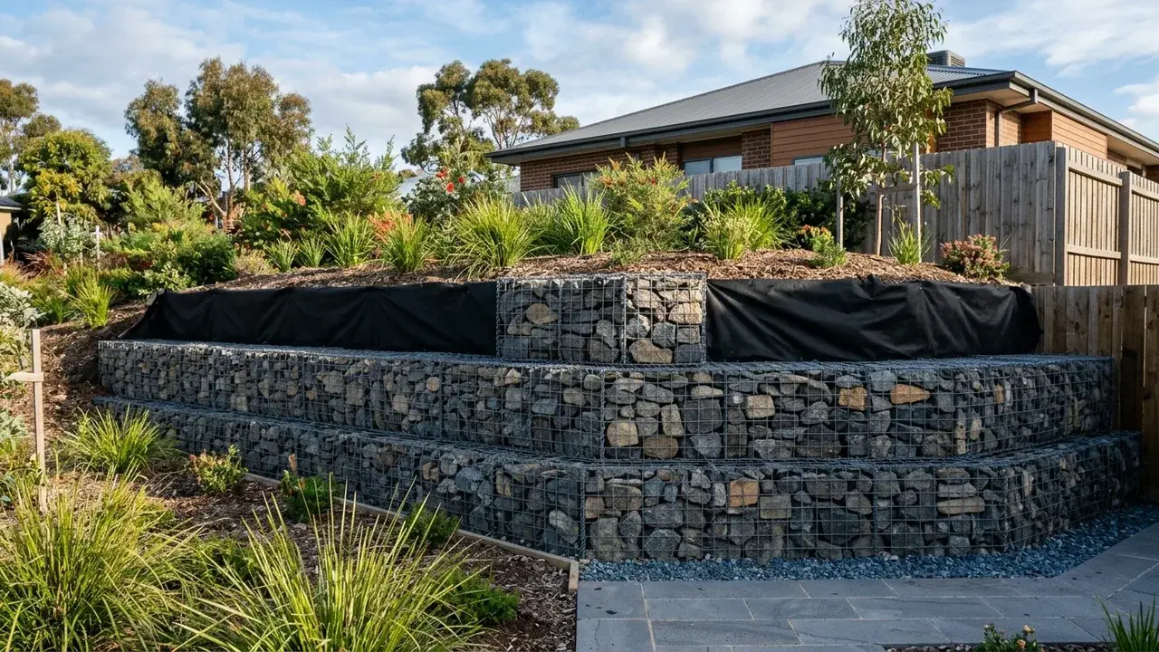 Gabion Retaining Walls on an Ipswich property
