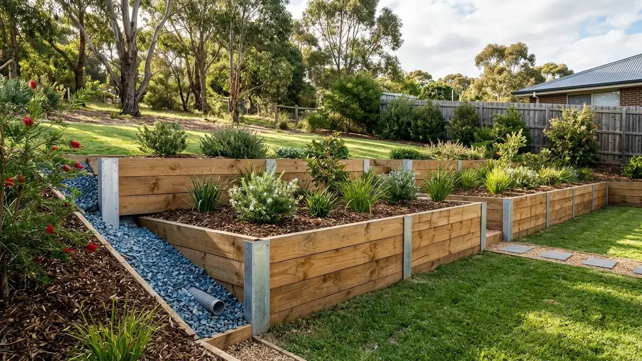 Timber Sleeper Retaining Walls on an Ipswich property